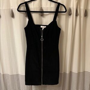 Topshop Black Corduroy Zip Up Mini Dress